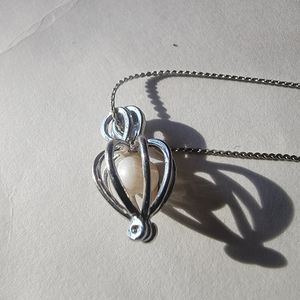 18K GP White Gold Chain with Pearl Locked In A Cage Pendant